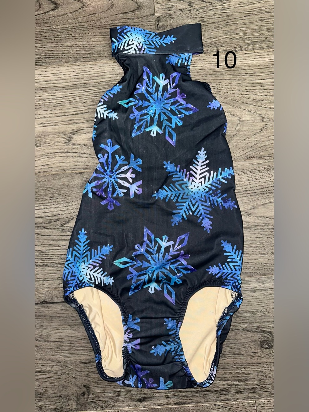 Kids Black One-Piece leotard with Blue Snowflake Print